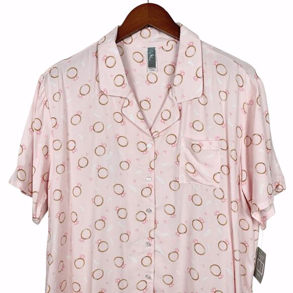 New PJ Couture Pajama Shirt Sleep Top Pink Engagement Rings Women's L - Picture 2 of 5